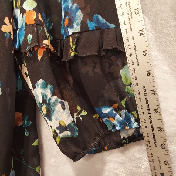 Calvin Klien Blouse Womens 1X black colorful floral flowy Boho Business Casual - Picture 5 of 12